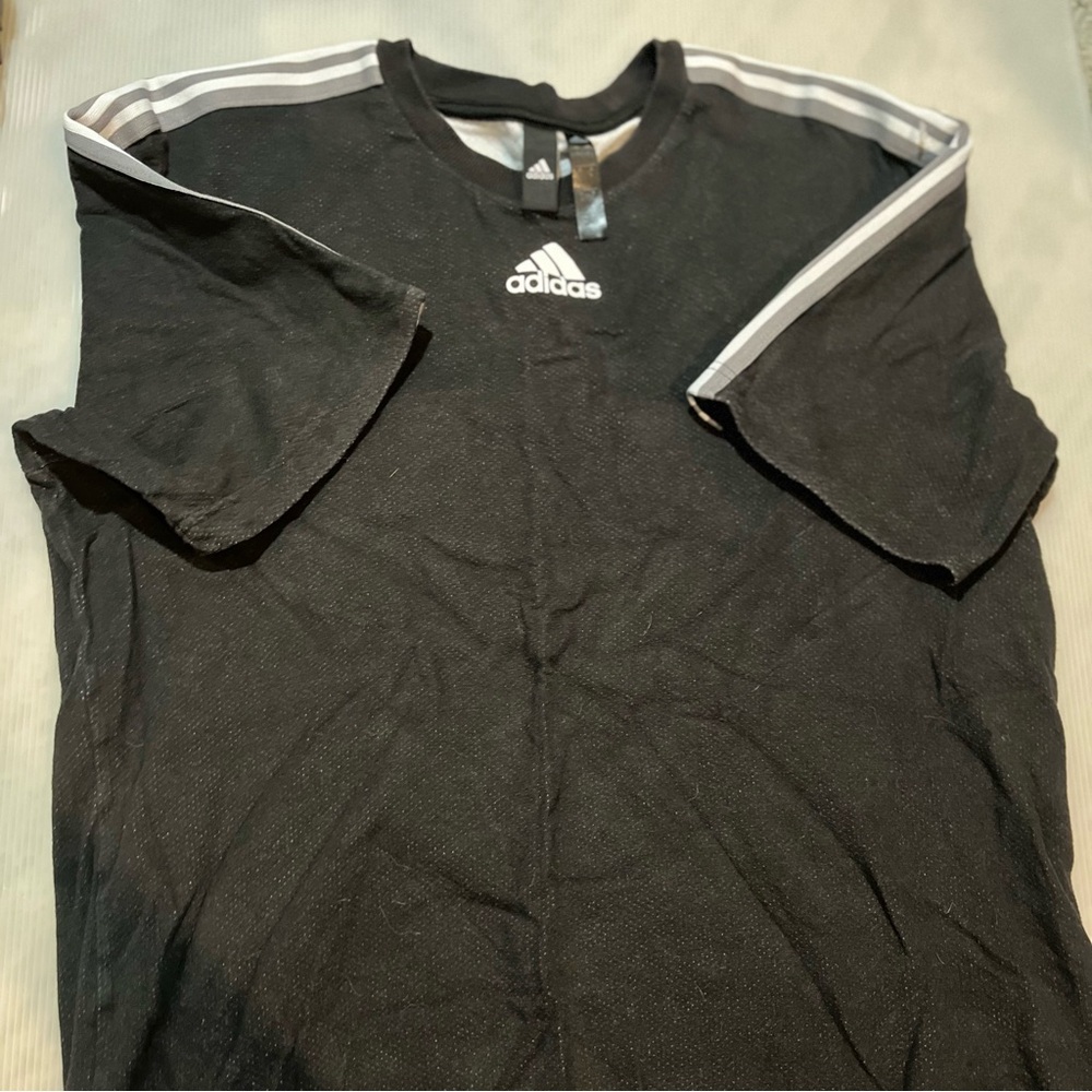 Adidas Men's Black Tee with White Stripes
